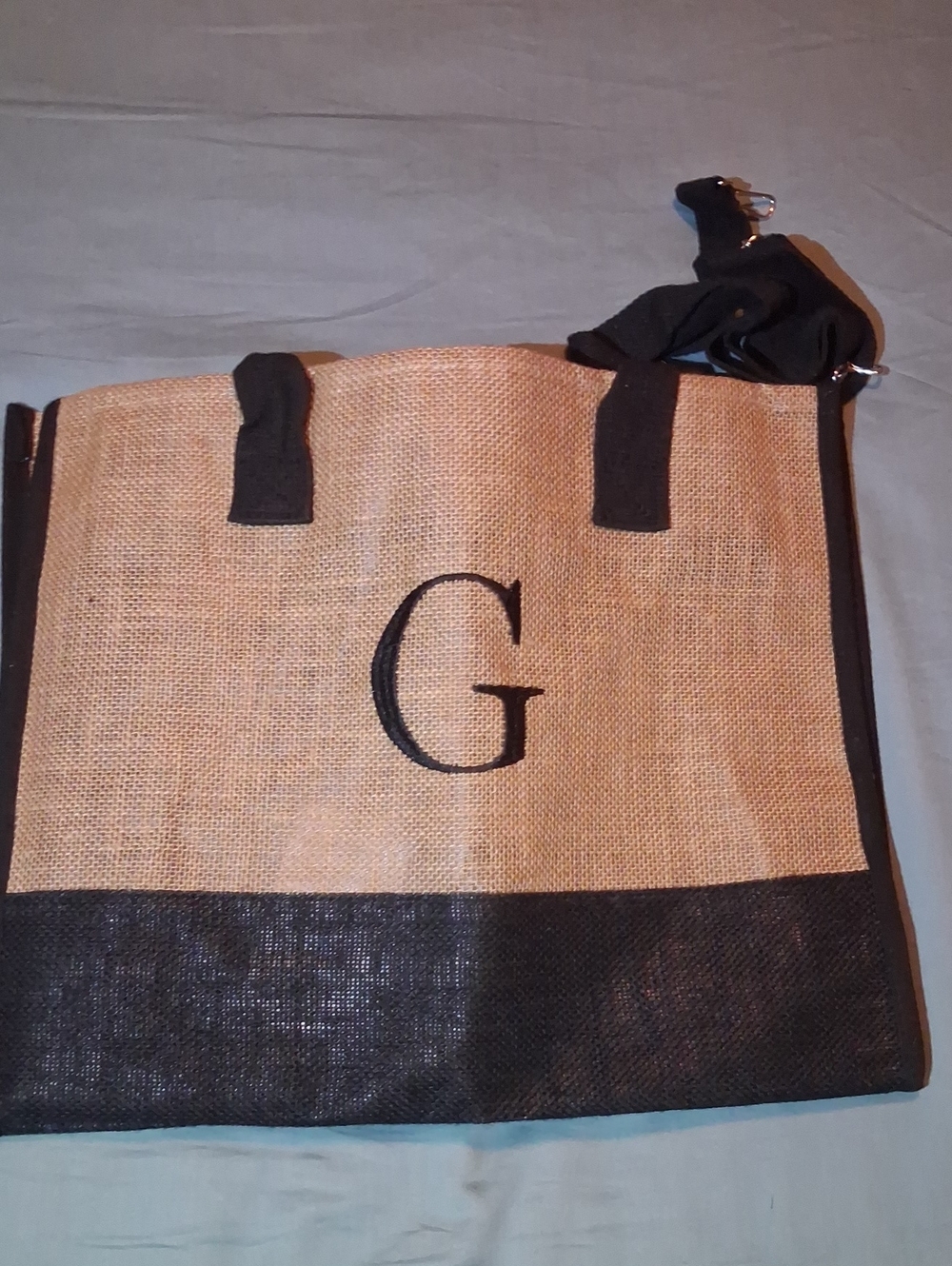 Monogram 'G' Natural and Black Jute Tote Bag